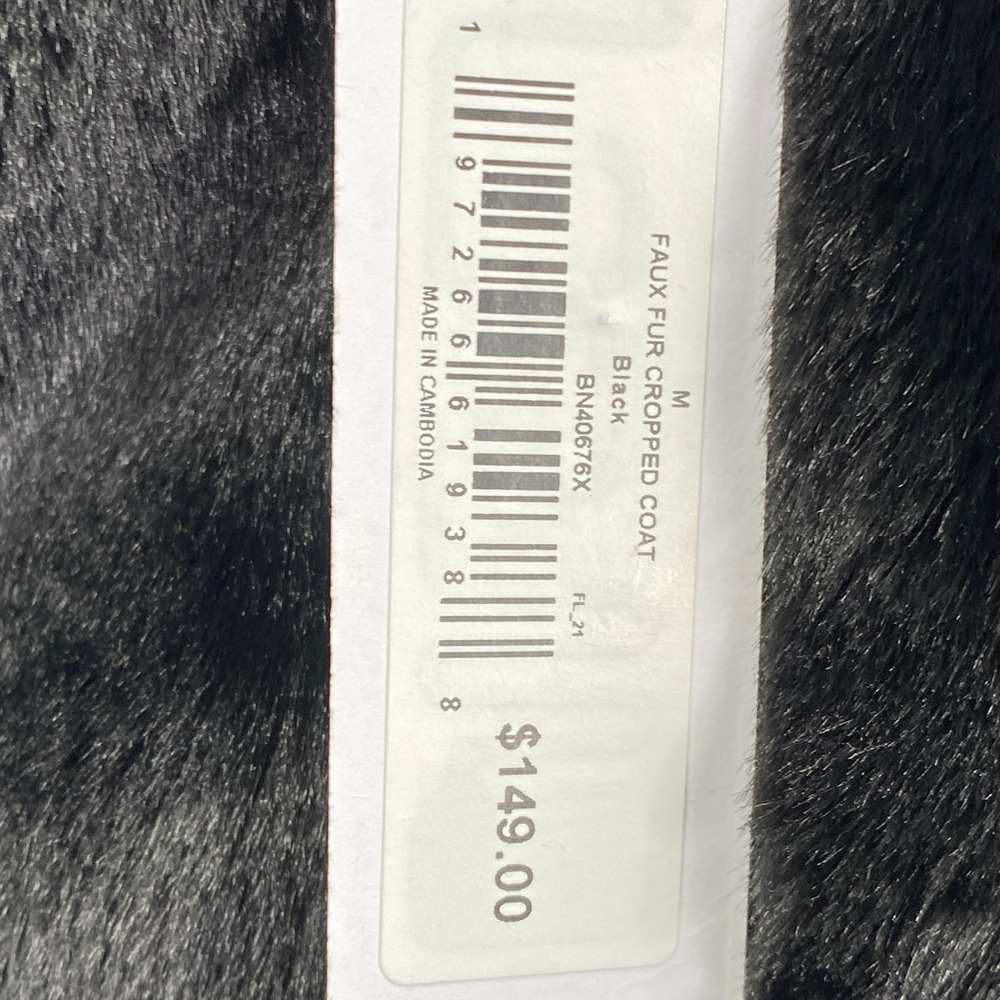 Steve Madden Faux Fur Cropped Coat Womens Medium Black Full Zip BN40676X - Picture 3 of 7